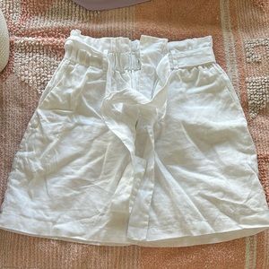 Reformation White Linen Belted Skirt